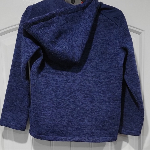 Lands' End kids' fleece full-zip jacket in navy blue with a bright orange zipper - Picture 2 of 3